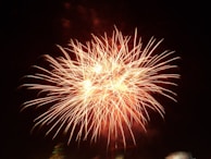 Bright, colorful display of fireworks against a dark night sky with bursts of orange and white sparks radiating outward.