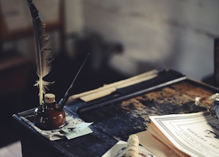 ink bottle on desk