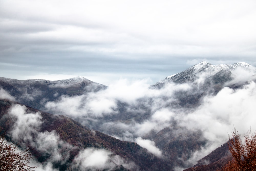 vista de montanhas e nevoeiros