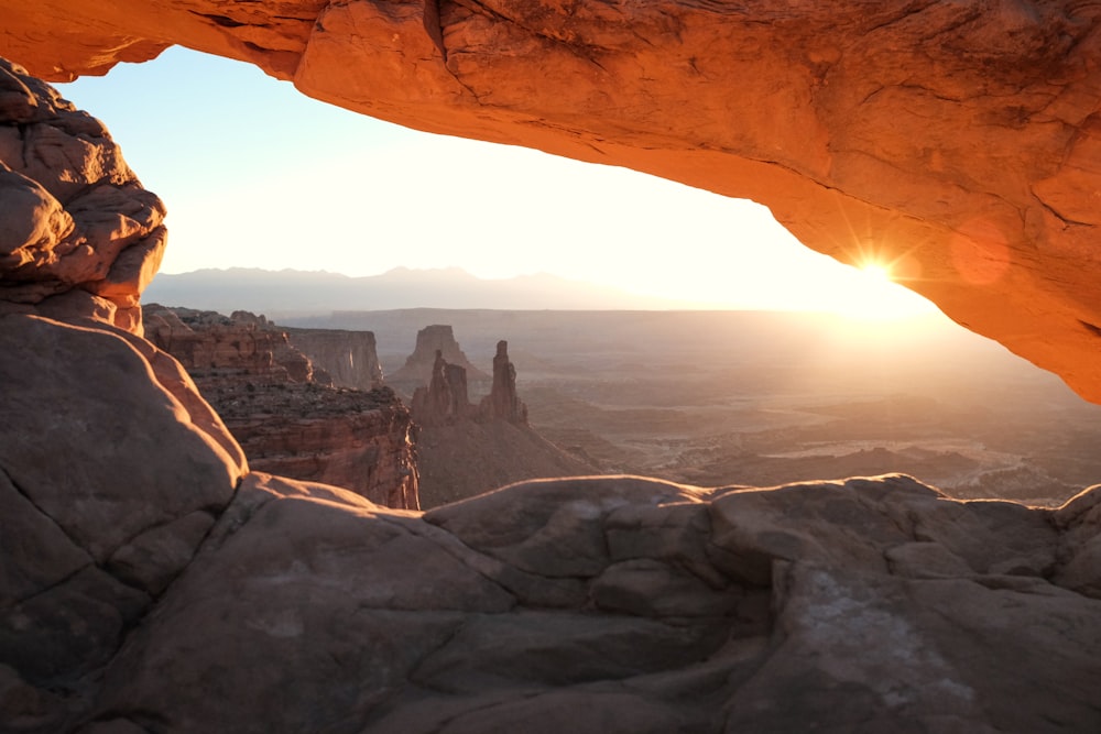 rock cave during golden hour