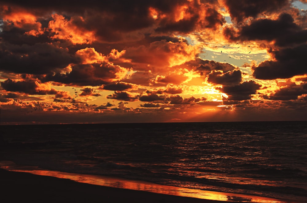 body of water under cloudy sky during sunset