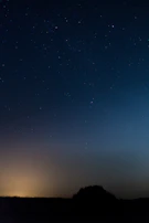A serene night scene with glowing amethyst stars over a black onyx horizon.