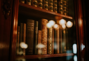 books in glass bookcase