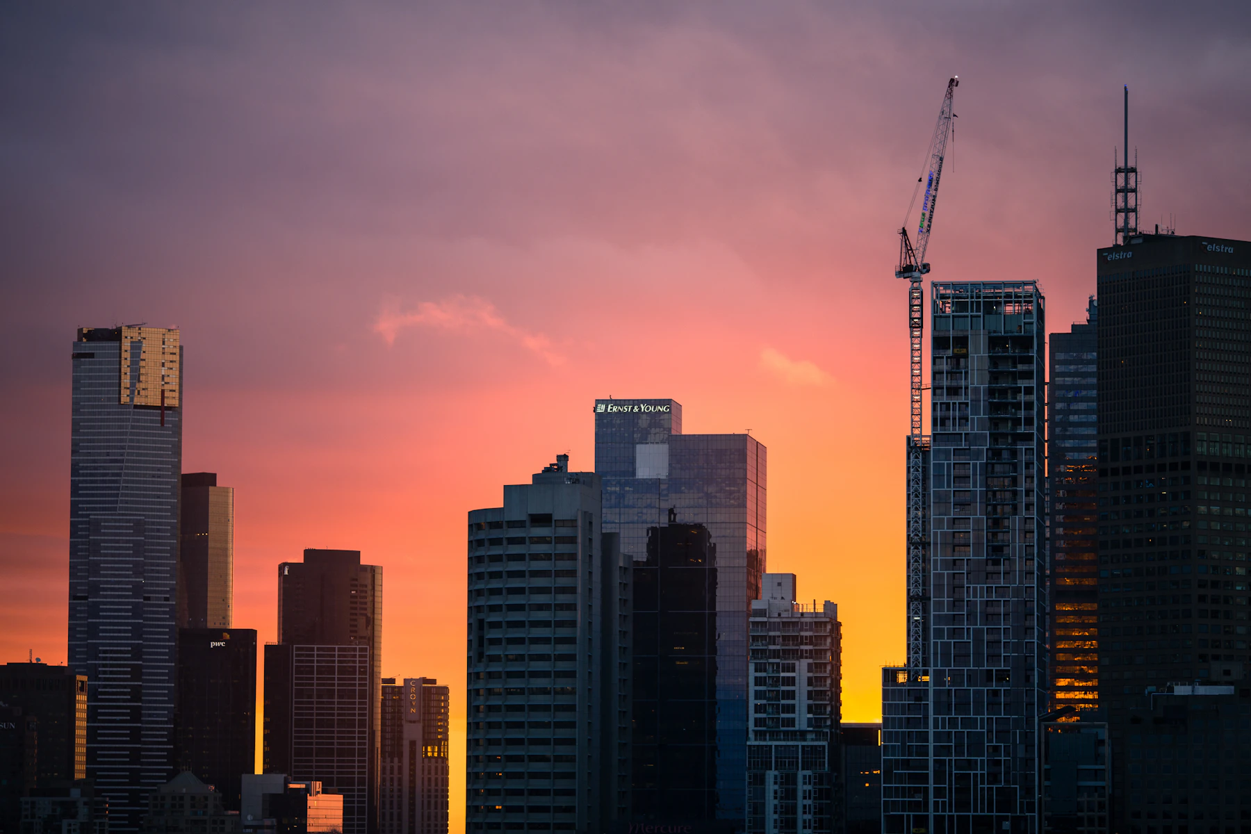 Melbourne skyline at sunset