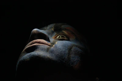 Close-up of a popular TV series poster with dramatic lighting