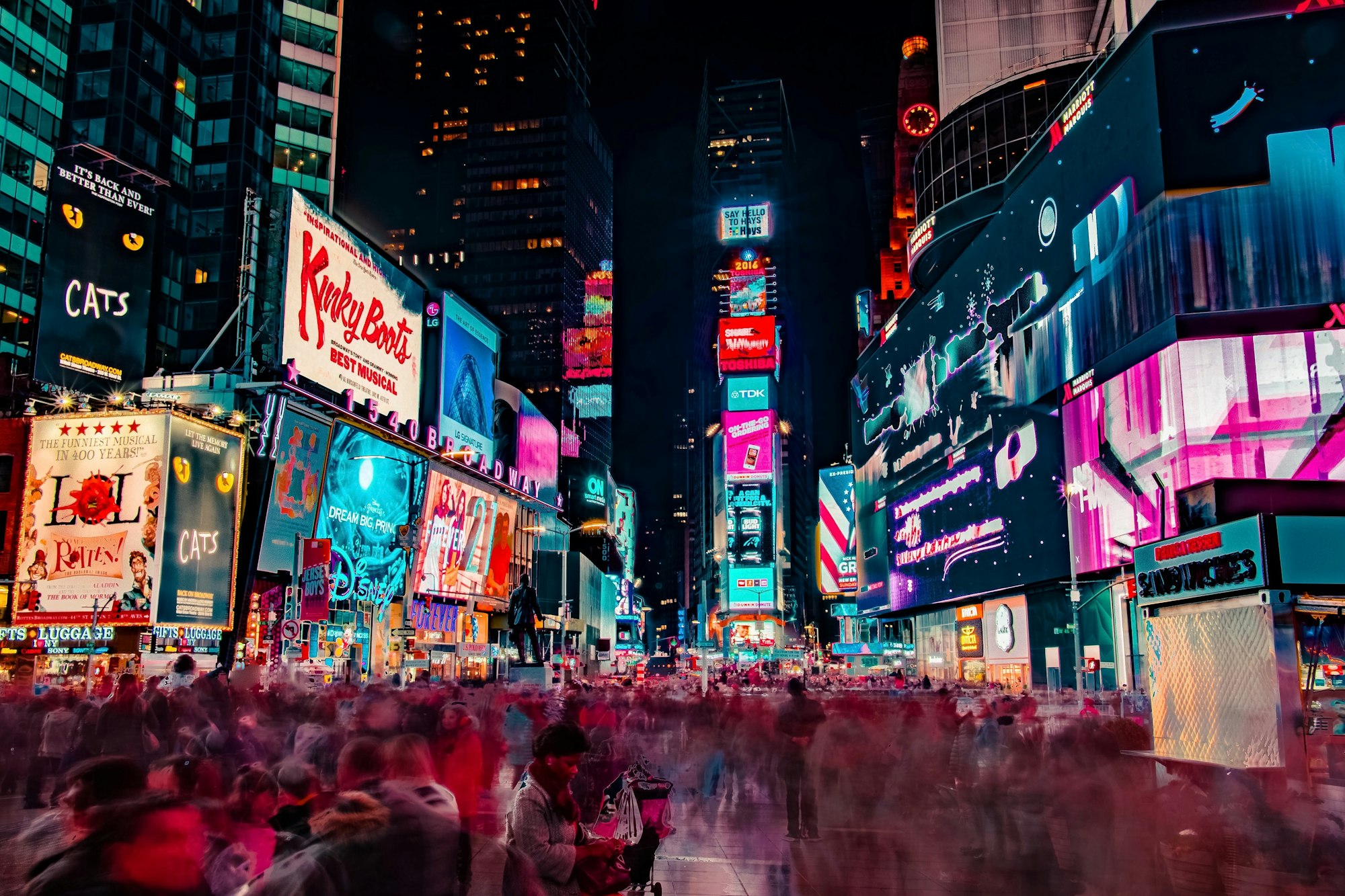 I was on a business trip in NYC and didn’t have much free time, I ran out late one night to do some quick exploring and try and snag a few shots and came back with this gem. I thought it showed the bright city life that Times Square is known for, as well as the business of the city, everyone on the go in different directions 24/7