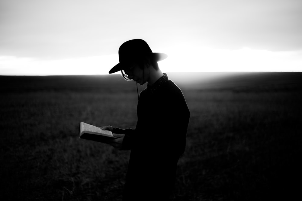 man reading book