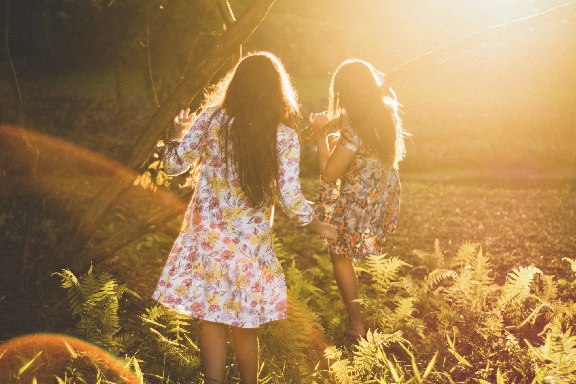 Girls playing in field