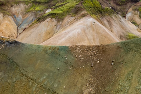 aerial photography of green and brown mountain in Landmannalaugar Iceland