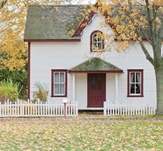 white house under maple trees