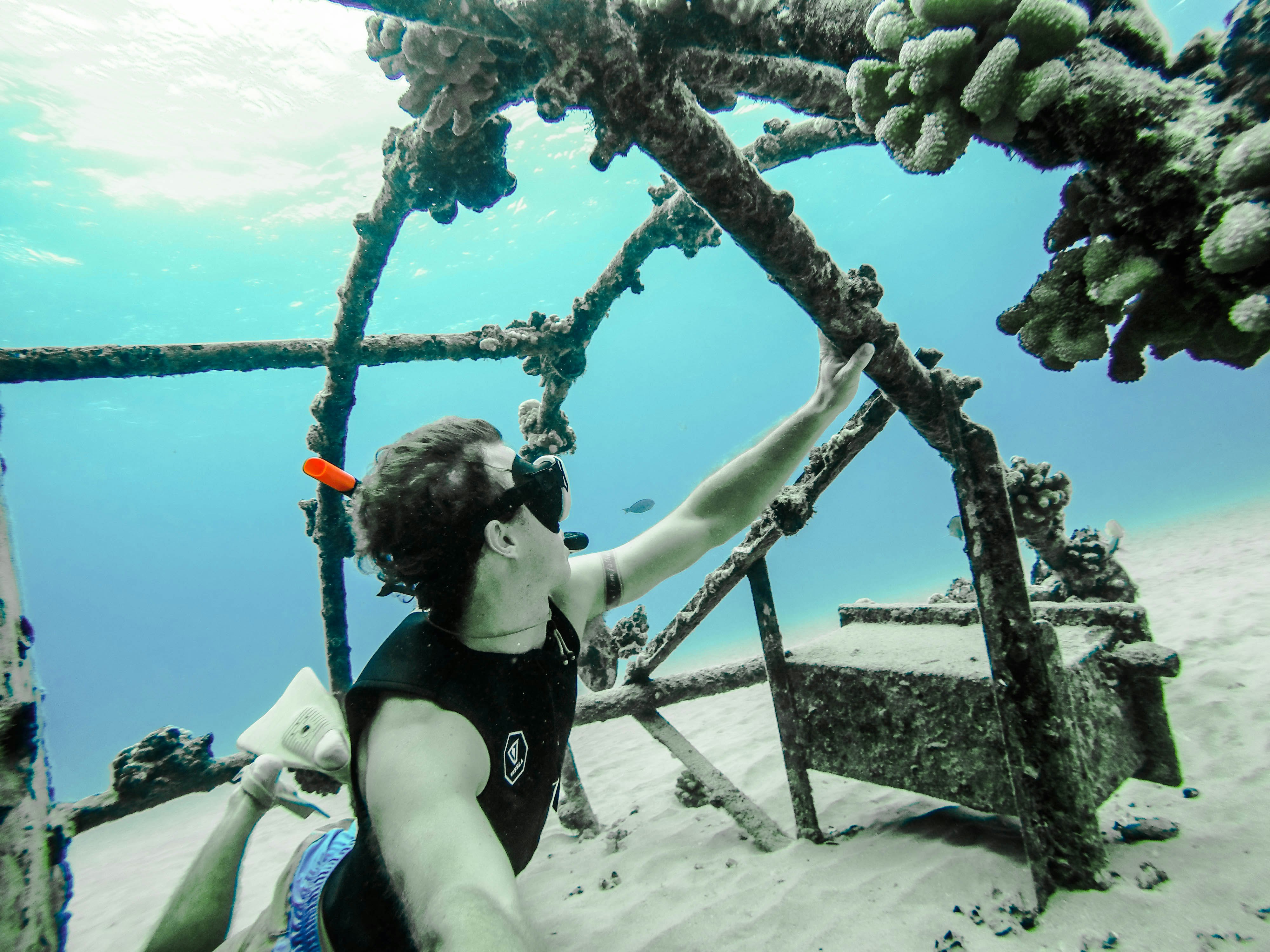 Swimming underwater.