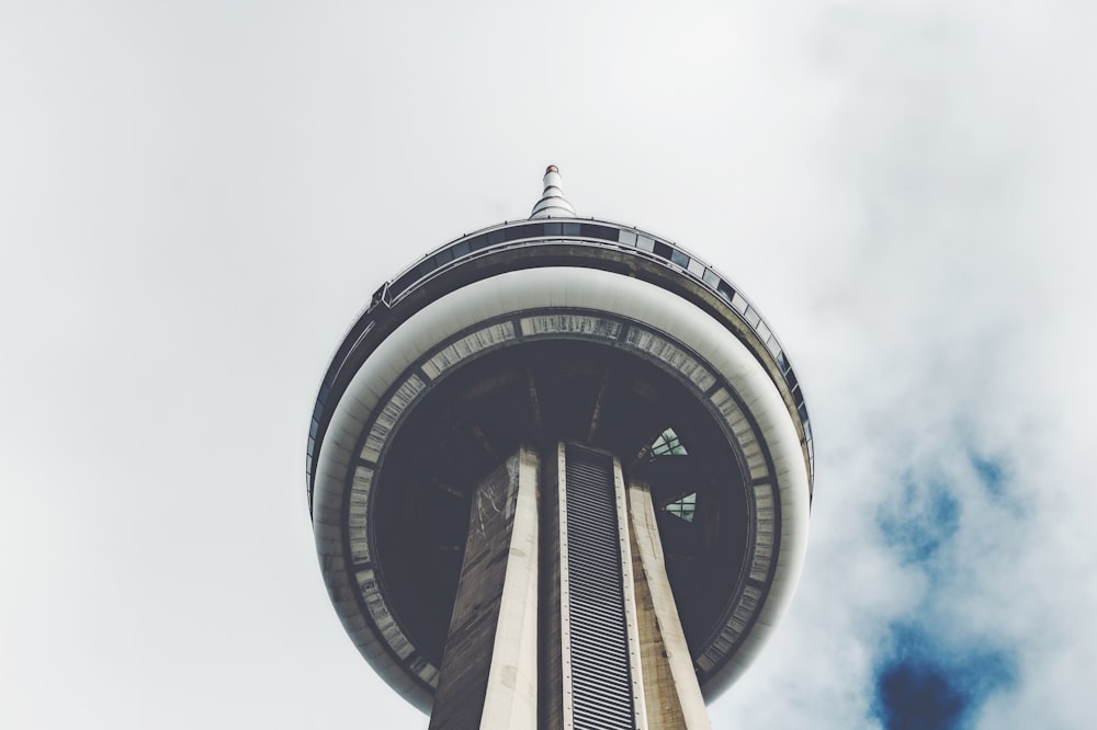 white Space Needle in low-angle photography under white skly