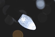 Close-up of a LED table lamp’s intricate detailing and warm light.