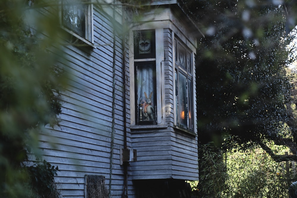 shallow focus photography of wooden house beside trees