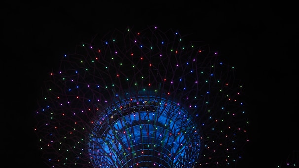 multi-colored light strips hanging on stand