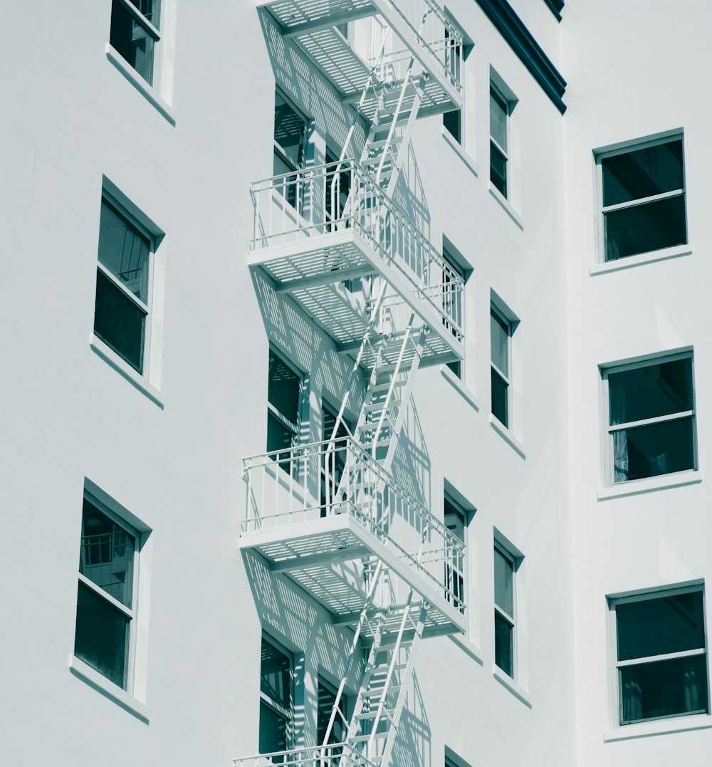 gray metal emergency staircase