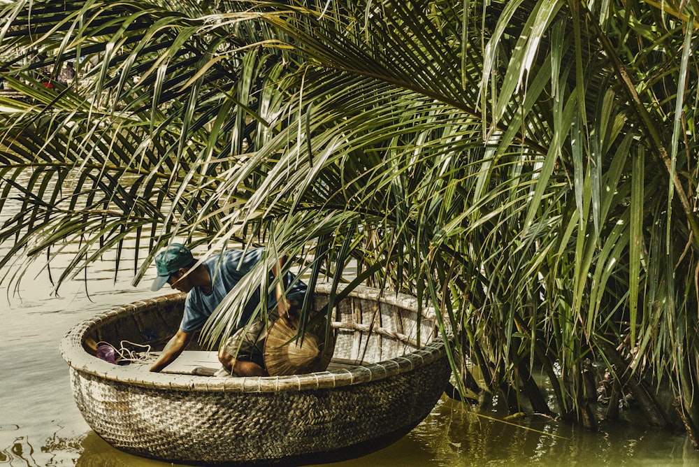 man in brown wicker basket