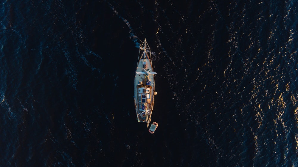 aerial view of white ship