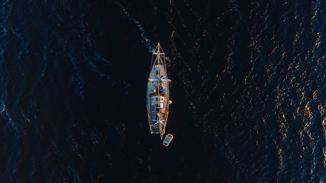 aerial view of white ship