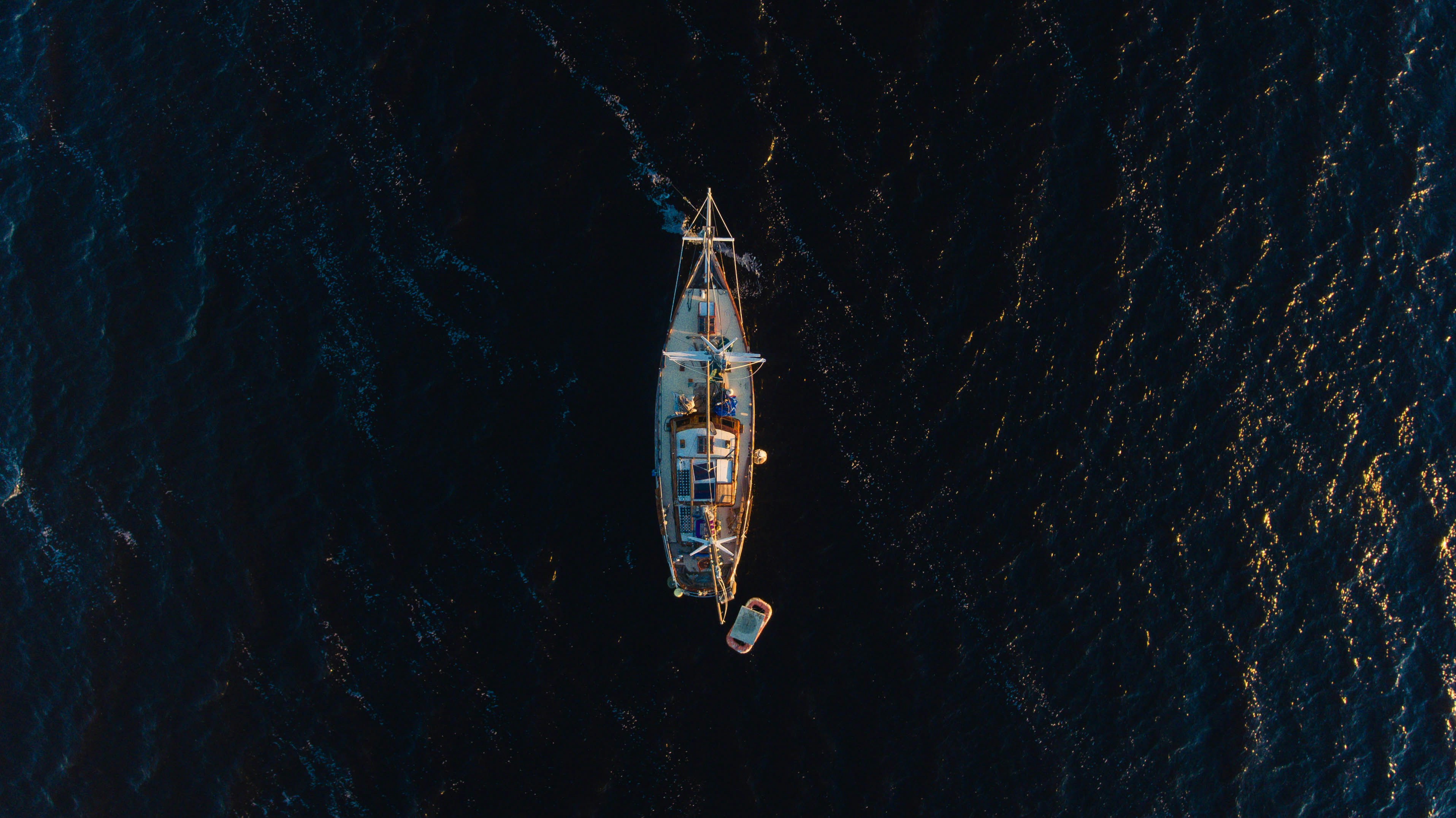 aerial view of white ship