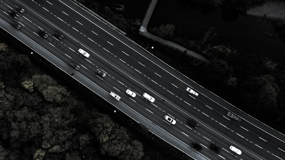 aerial photography of road with cards