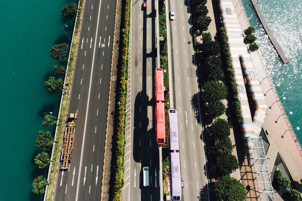 aerial view photography of train on bridge