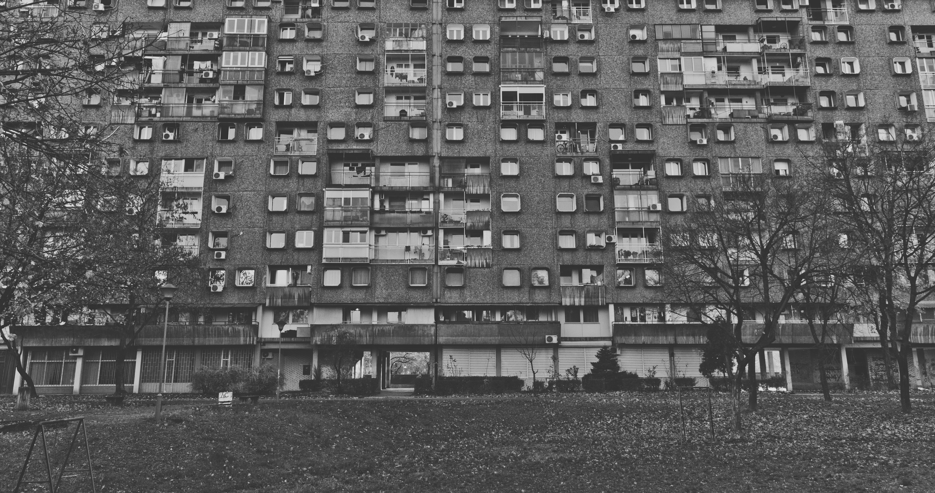 grayscale photo of building