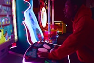 Action-packed moment from an arcade-style game featuring a player navigating through obstacles.