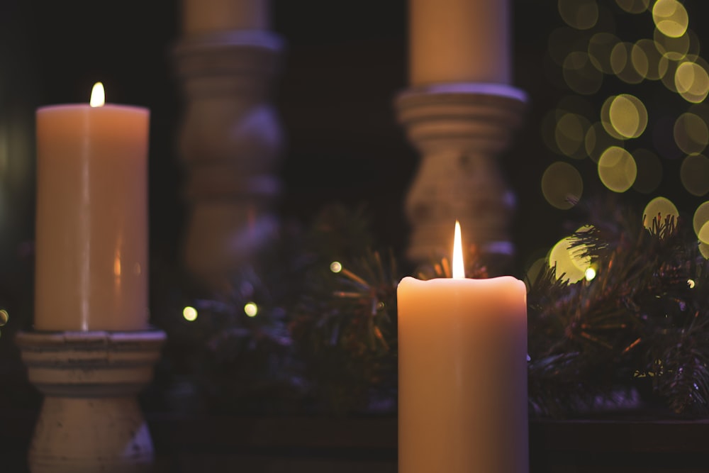 lighted pillar candles