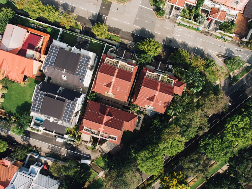 aerial photography of brown and black houses