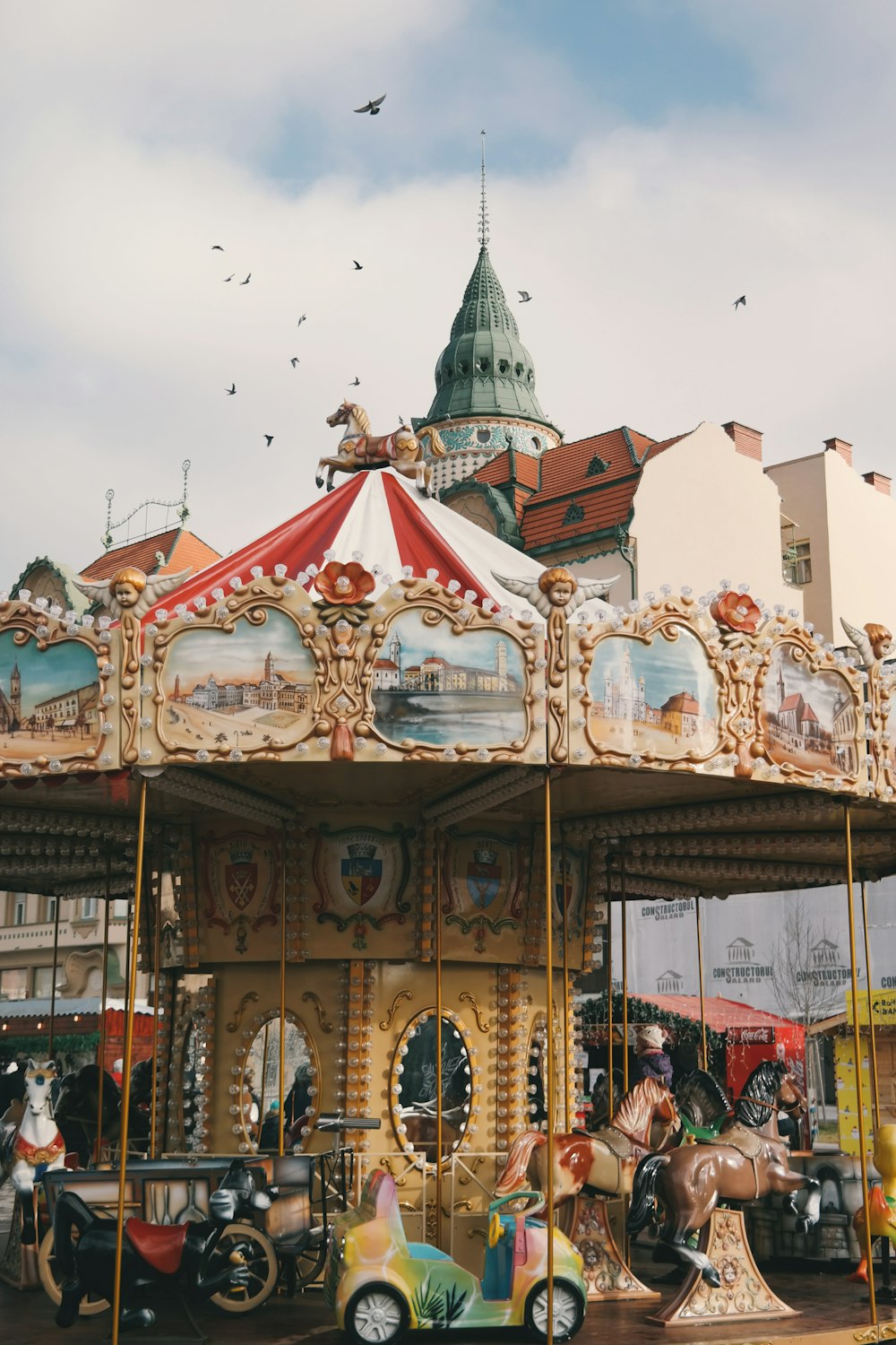 carousel ride under bright sky