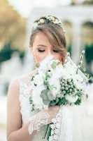 bride smelling the flowers