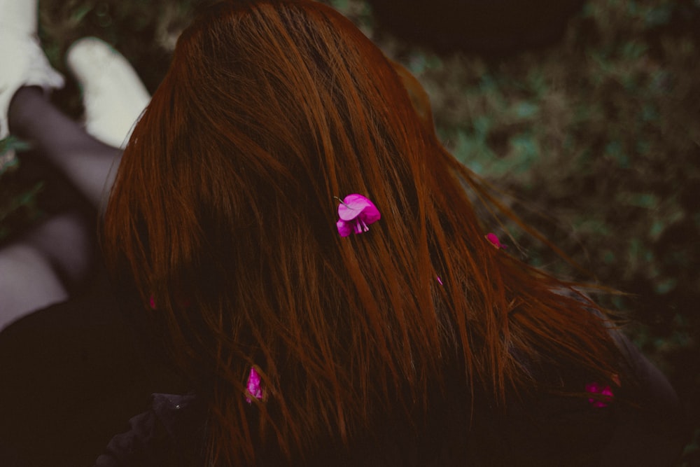human hair with pink flowers