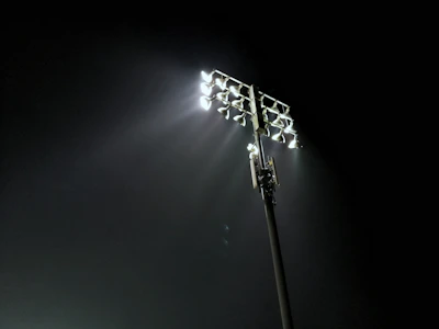 A powerful LED floodlight illuminating an outdoor area at night
