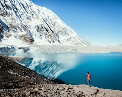 man standing on top of mountain nepal google meet background