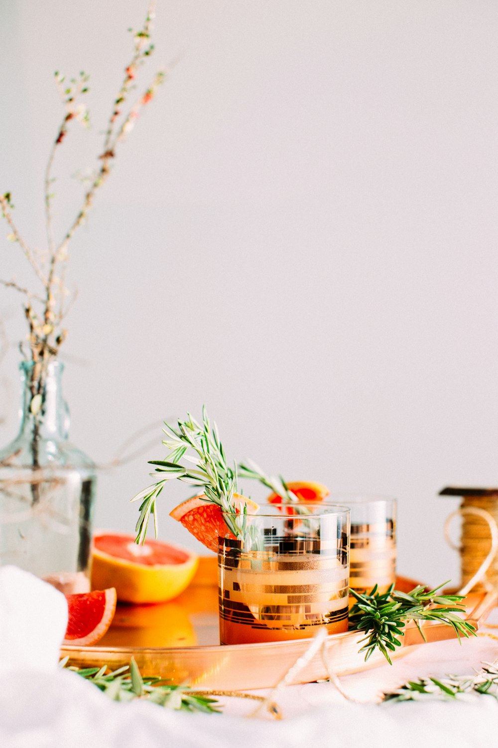 sliced citrus fruit on glass