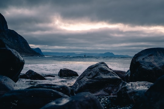 sea waves crashing towards rocks in Alnes Norway