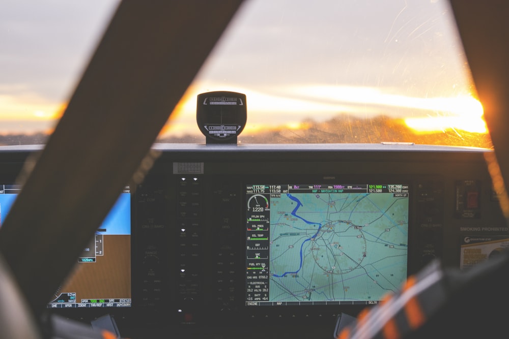 black GPS navigator showing map