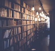 photo of library with turned on lights