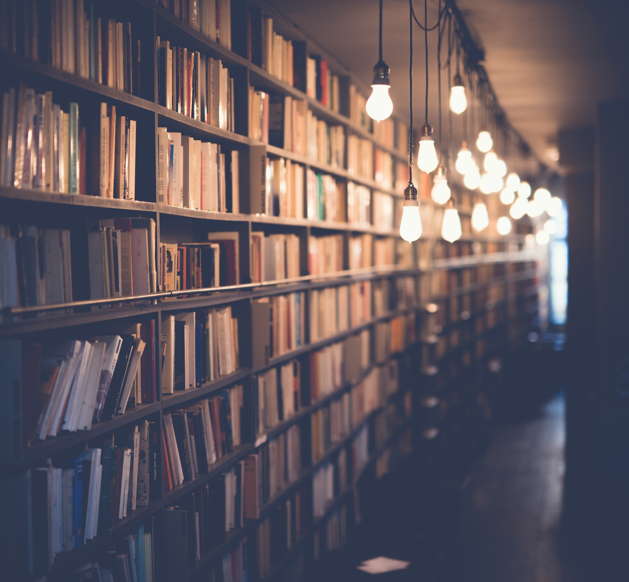 Library with hanging bulbs