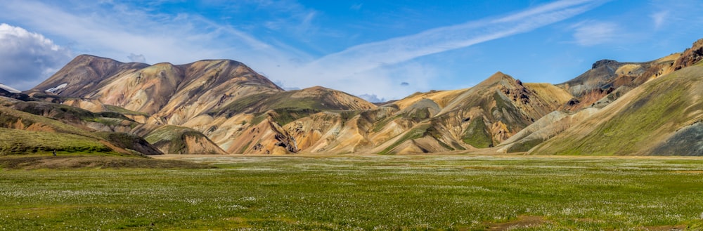 Herbe verte sous la colline de la montagne brune pendant la journée