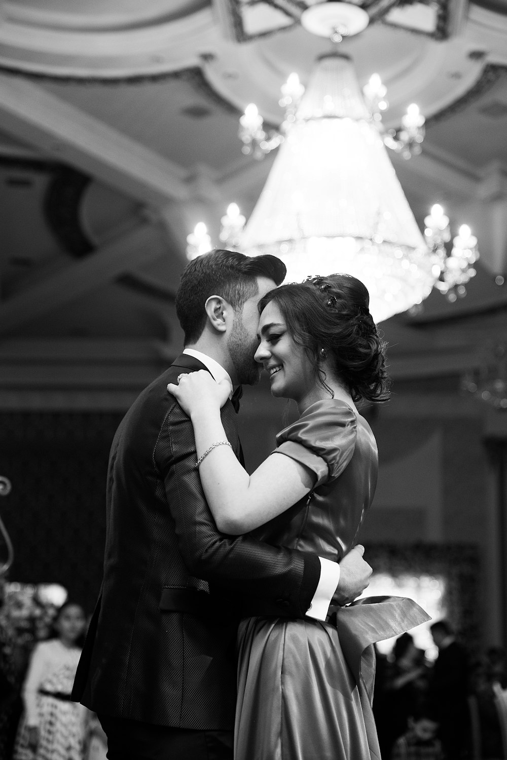 grayscale photography of dancing couple