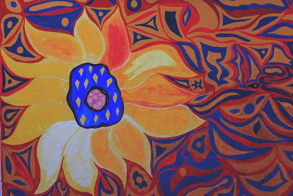 blue and yellow flower painting