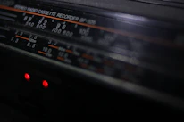 Close-up of a marine radio device displaying frequency data.