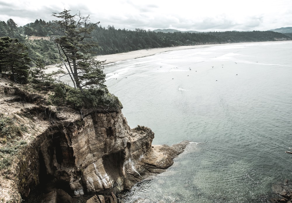 Photographie aérienne d’une falaise de montagne près de la mer