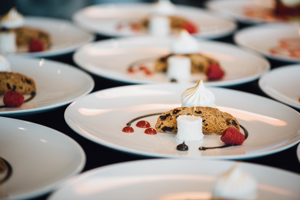 desserts served on white ceramic plates