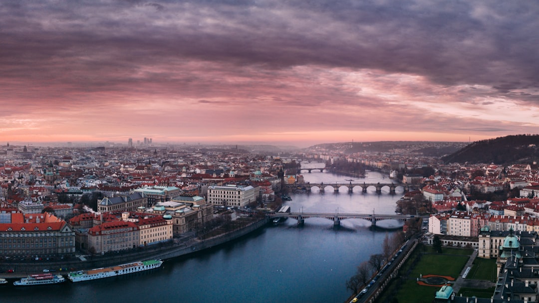 aerial photography of city under cloudy sky, Sunrise over Prague