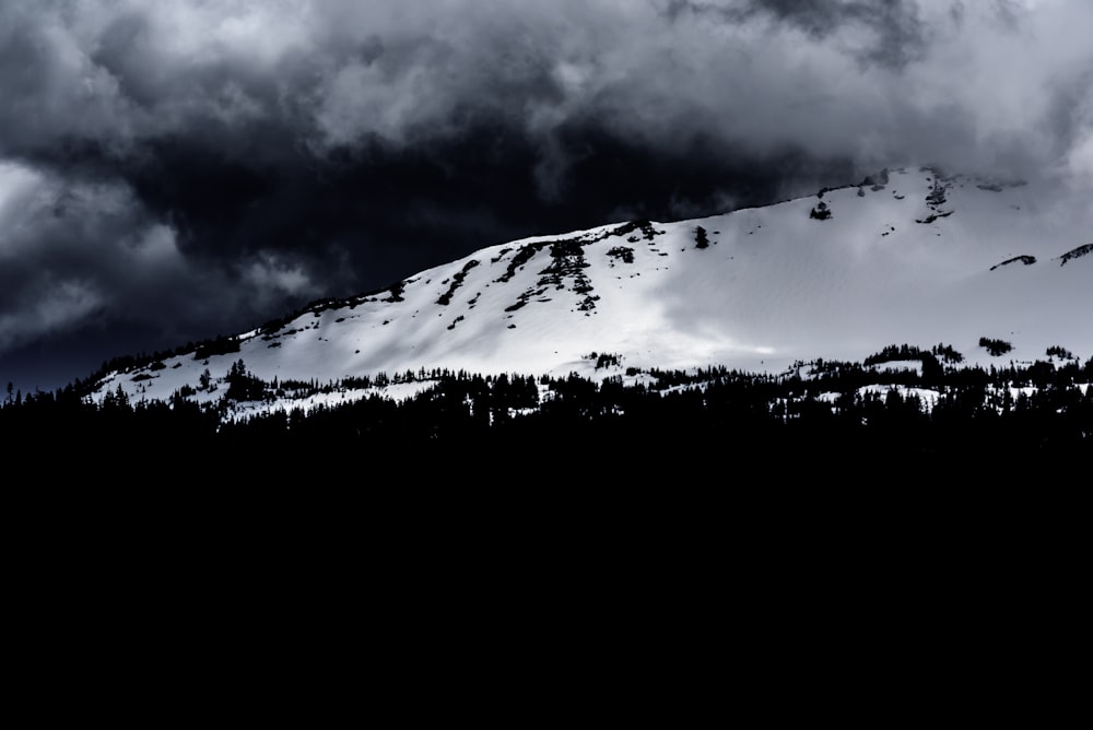 冬の山のグレースケール写真