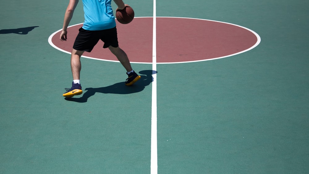 man dribbling ball on court