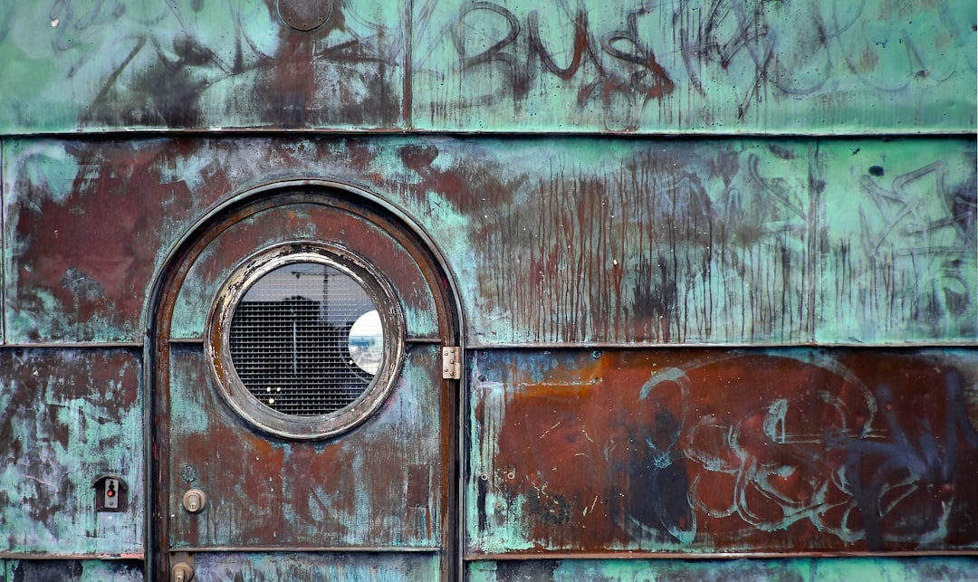 closed brown metal door